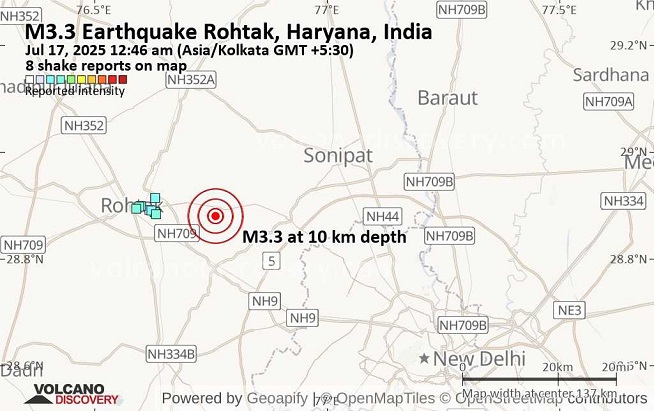 روہتک کی زمین تیسری بار زلزلے کے جھٹکے سے لرز اٹھی